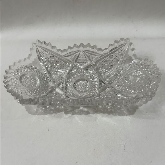24% Lead Clear Vintage Cut Glass Serving Dish Bowl Saw Tooth Scalloped Edge - Picture 5 of 14
